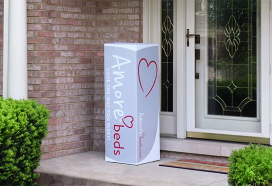 Amore mattress in box on doorstep